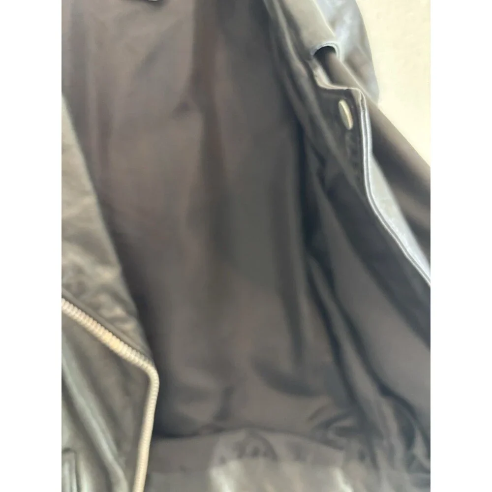 VTG Phoenix USA Leather Motorcycle Jacket Black Cropped Belted Moto 90s‎ M